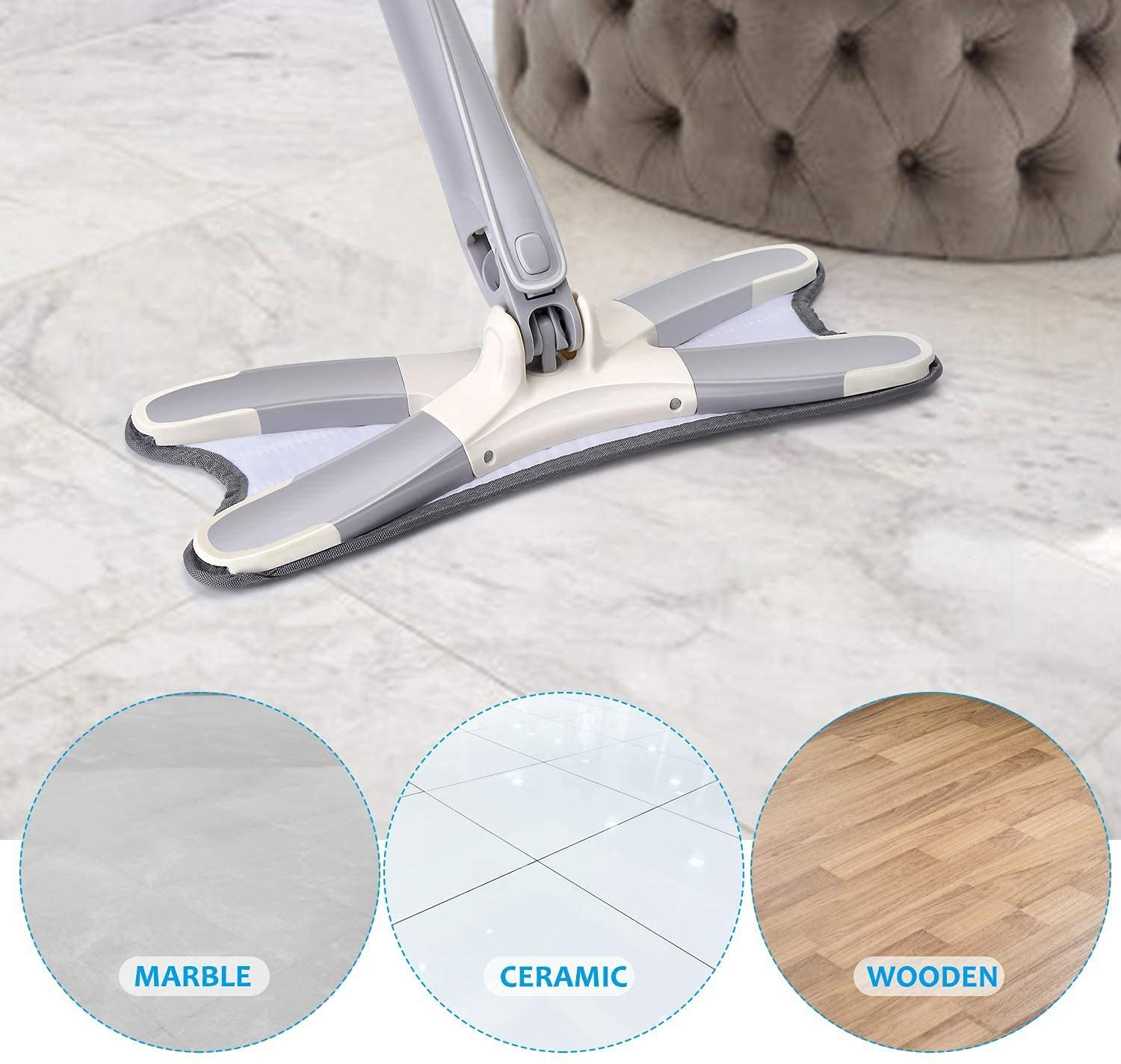 Close‑up of the 360° rotating mop head showing flexible bristles