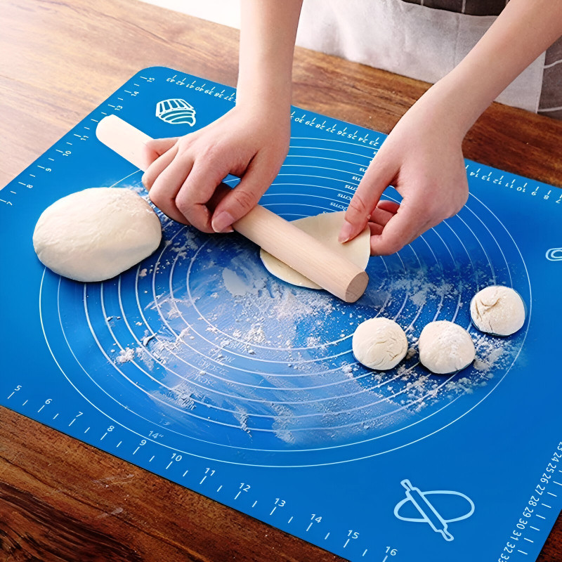 Close-up of the silicone dough maker mat showing non-stick surface and measurement circles