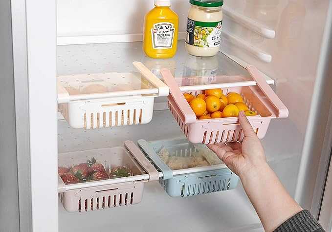 Fridge Organizer Basket on a refrigerator shelf holding fruits and vegetables