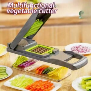 Multifunctional vegetable cutter with interchangeable blades on a kitchen countertop