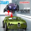 RC flying car drone on ground with LED lights glowing