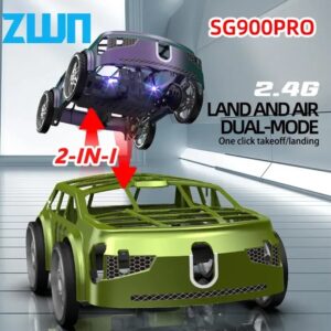 RC flying car drone on ground with LED lights glowing